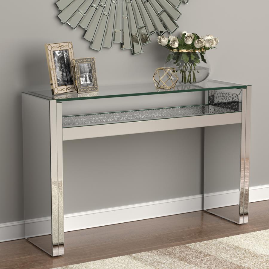 Edna - Mirrored Acrylic Console Table LED Lighting - Silver