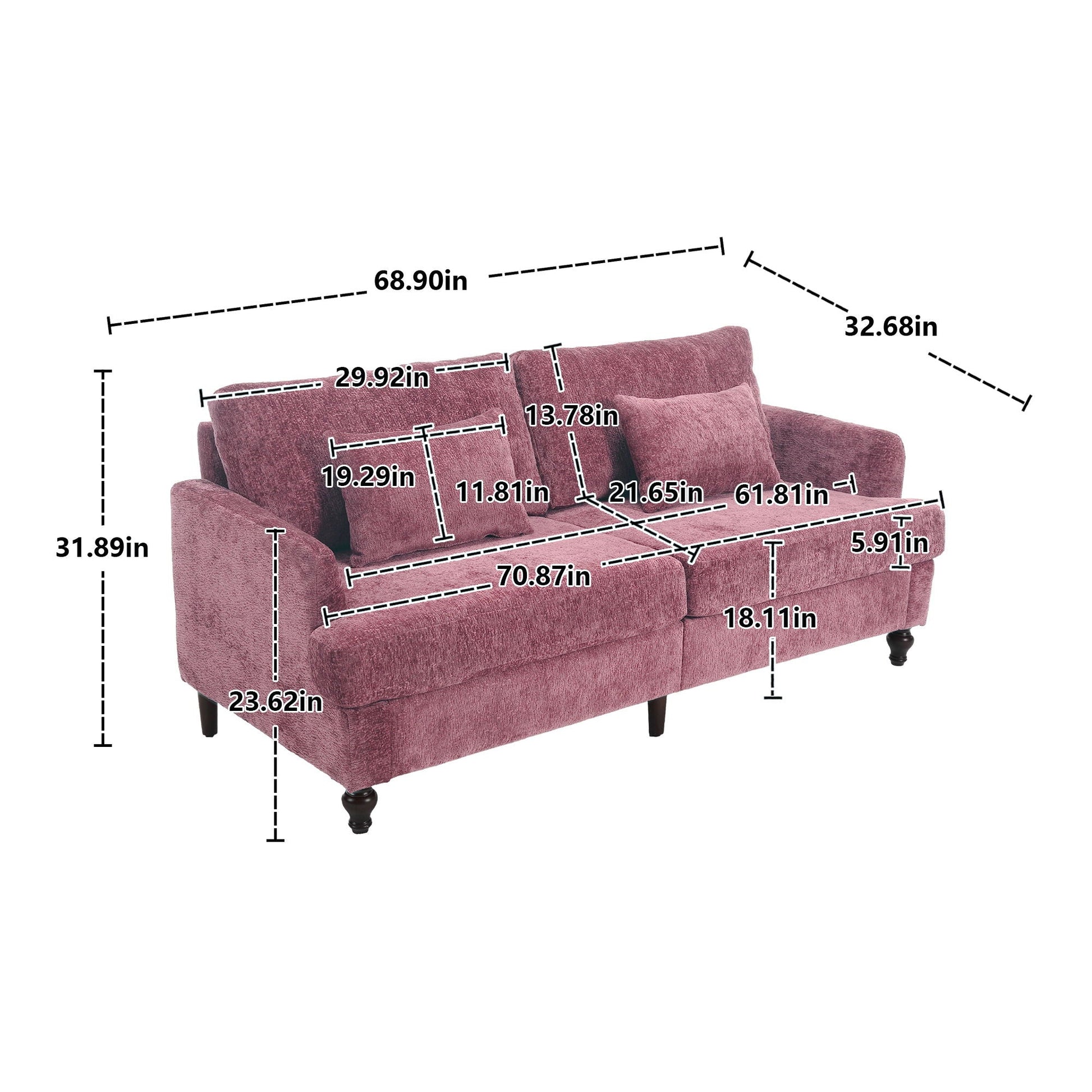 Mid Century Modern Chenille Fabric Loveseat Sofa, 2 Seat Upholstered Couch Home Essentials