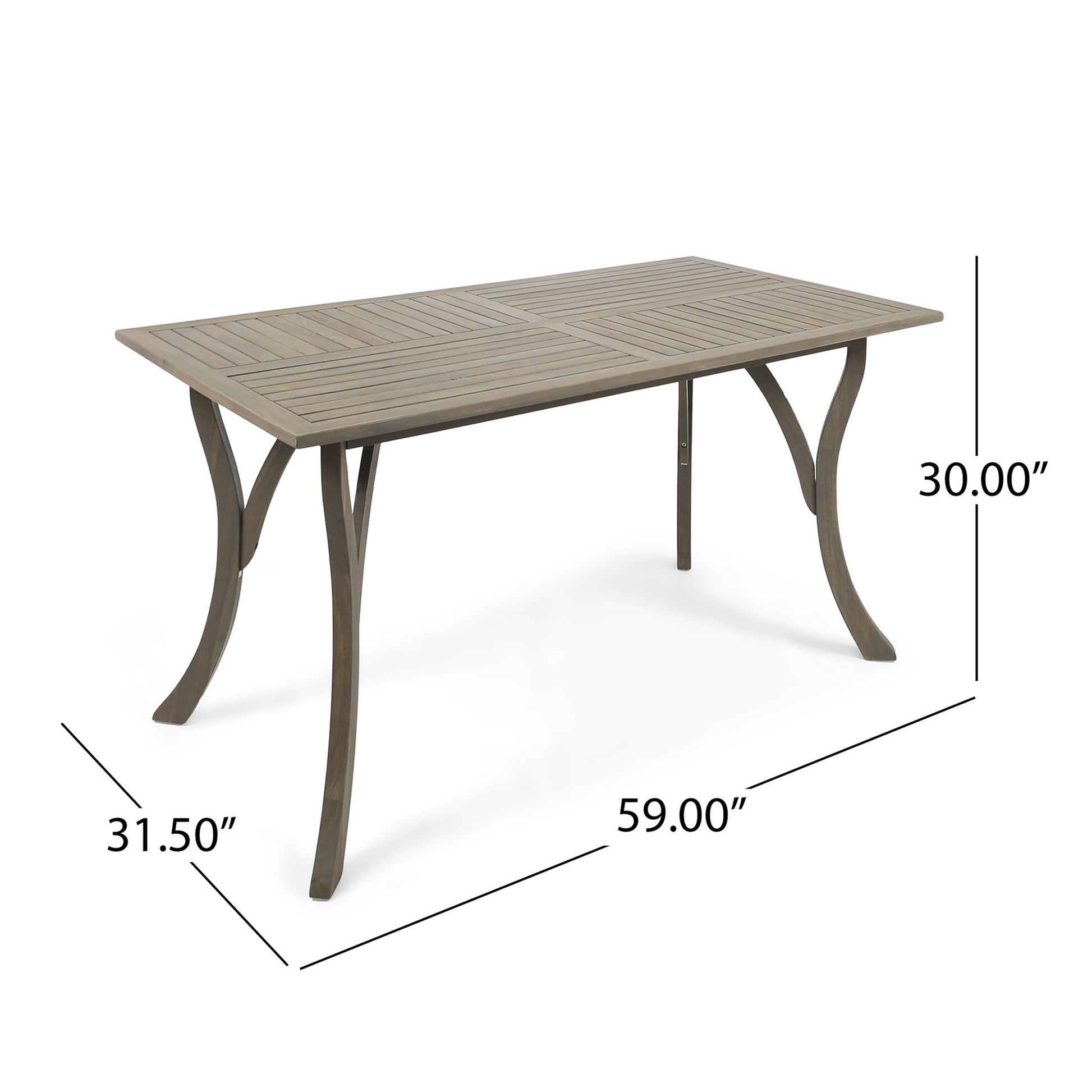 Transitional Acacia Wood Dining Table With Slat Panel Top - Gray Noble House