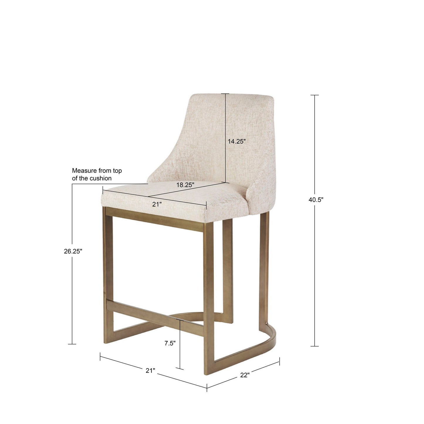 Modern Upholstered Counter Stool With Metal Base - Cream JLA