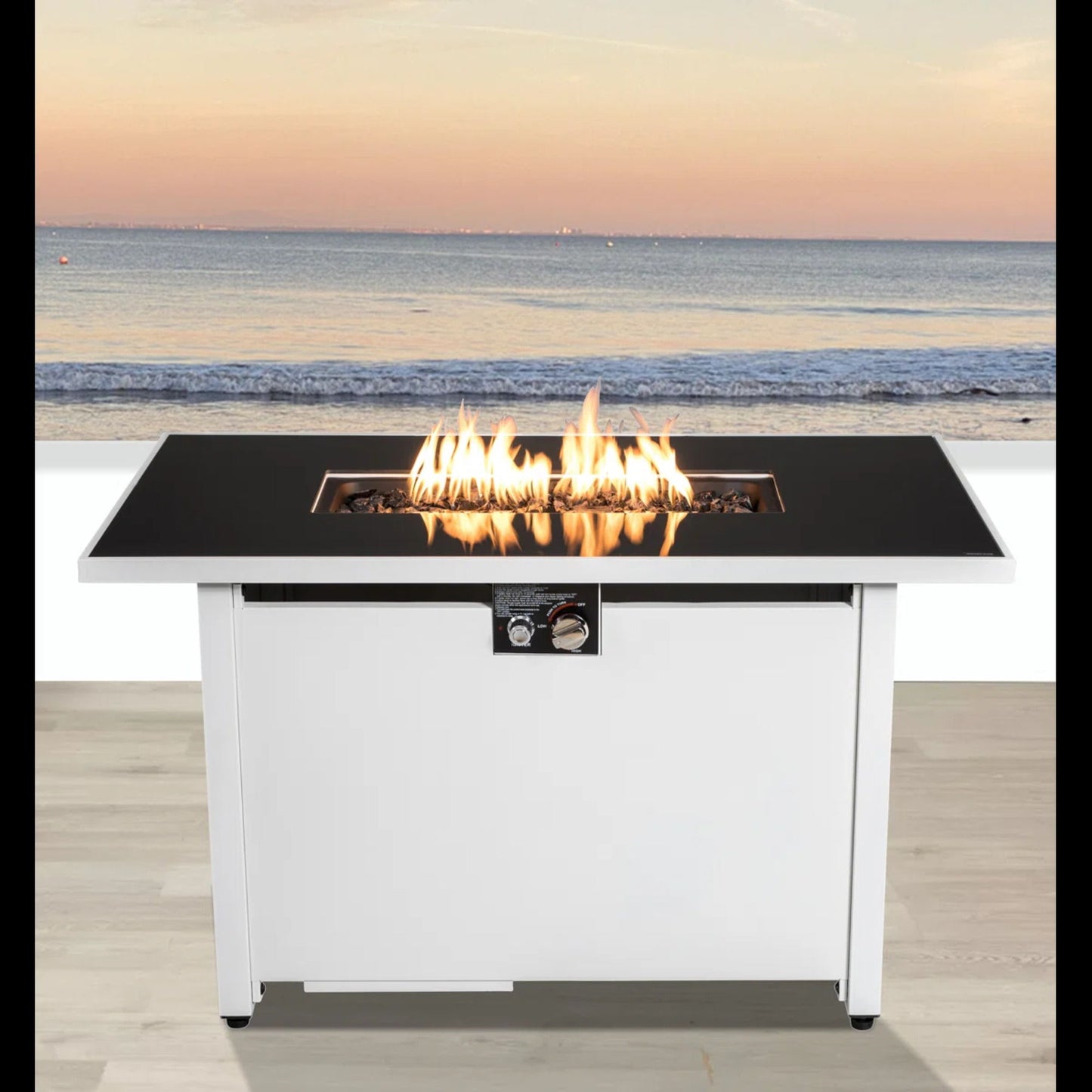 Rectangular Fire Pit With Frame Elegant Design LSI Patio Furniture