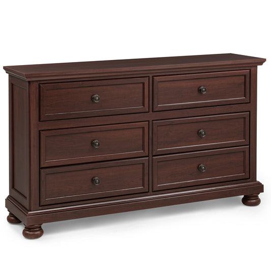 1 Piece Dresser, 6 Drawer Storage, Bedroom Furniture - Brown / Cherry Home Essentials