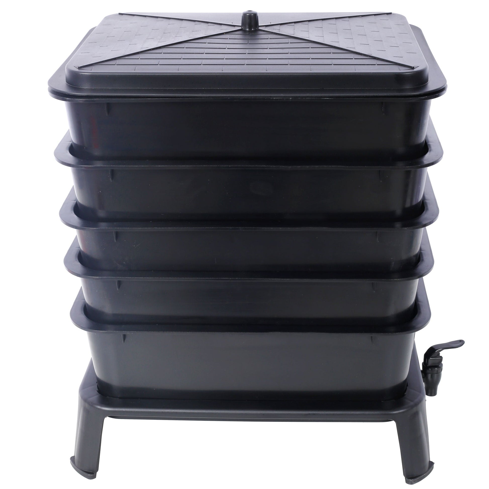 Eco Friendly 5 Layer Worm Compost Bin With 50L Capacity, Easy Setup Plastic Worm Farm Kit - Black Daily Nest