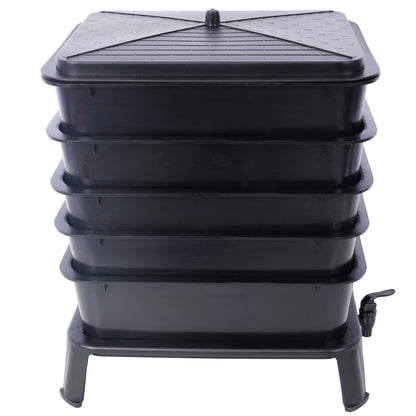 Eco Friendly 5 Layer Worm Compost Bin With 50L Capacity, Easy Setup Plastic Worm Farm Kit - Black Daily Nest