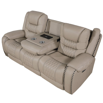 Power Reclining Sofa With USB Ports, Drop Down Table & Adjustable Headrest - Toffee Home Essentials