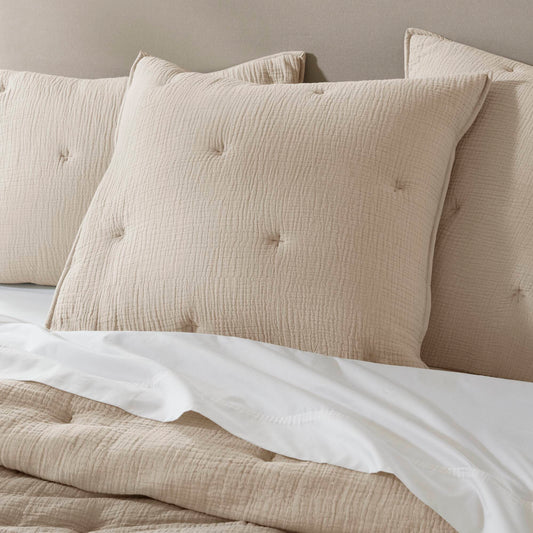 Breeze - Gauze Embroidered Euro Sham - Taupe Harbor House Blue