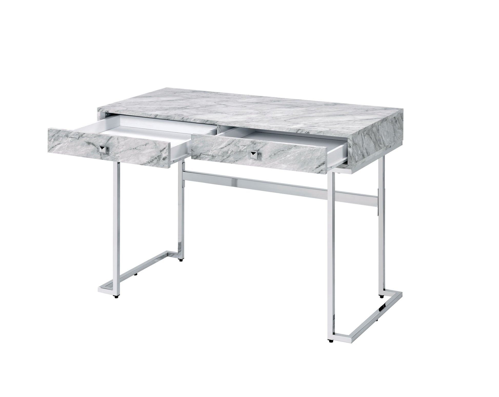 Tigress - Printed Faux Marble Top Writing Desk - White Acme