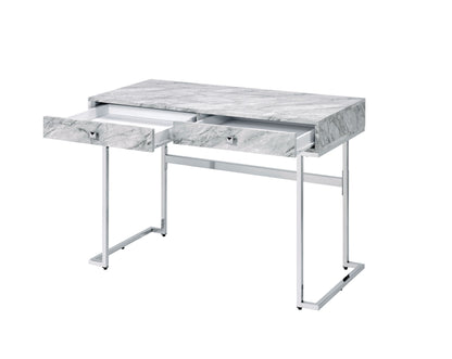 Tigress - Printed Faux Marble Top Writing Desk - White Acme