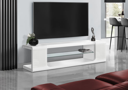 TV Stand, Console, Media Entertainment Center, Storage Shelves, Glossy Contemporary & Modern - White 8th Street