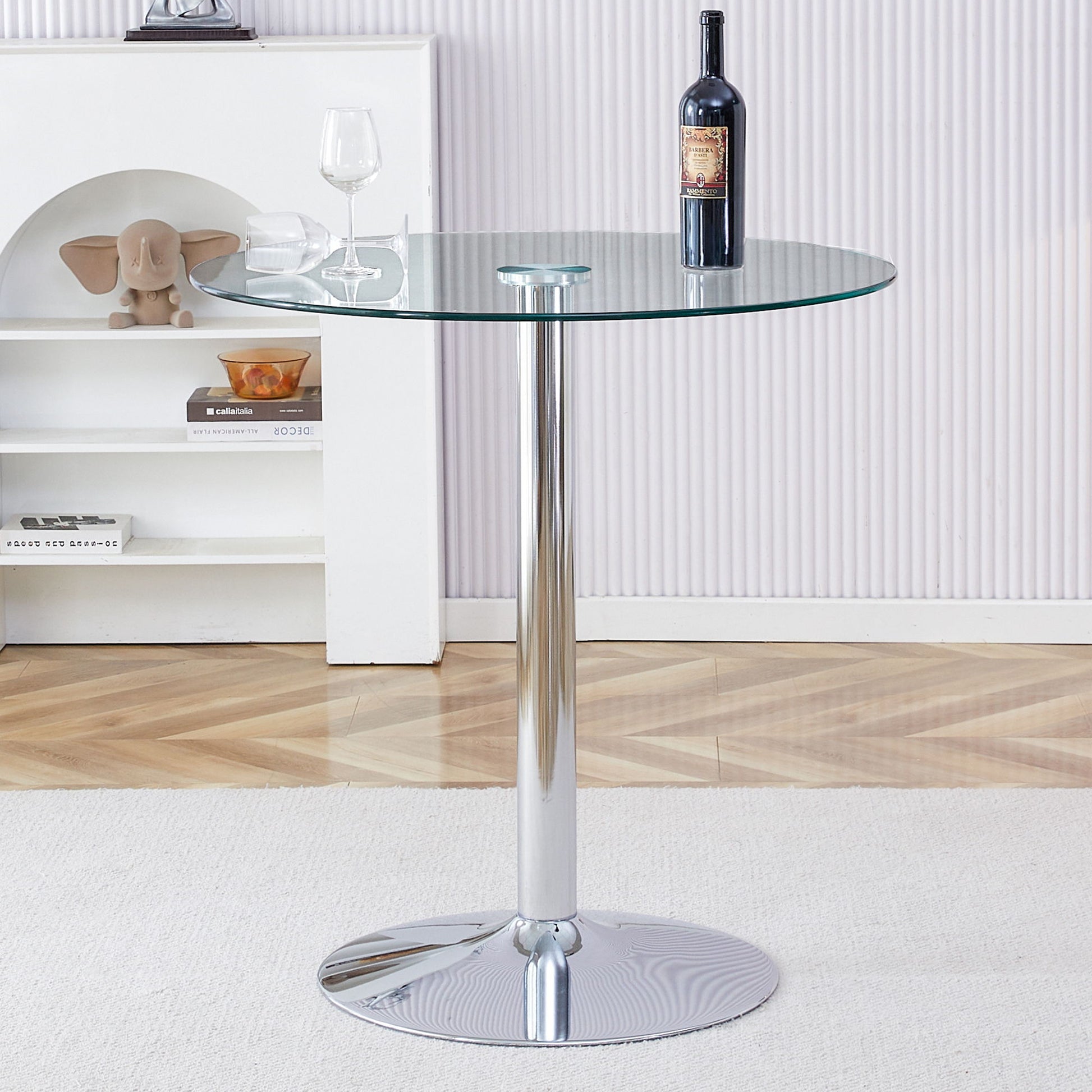 Modern Minimalist Circular Glass Dining Table With Electroplated Metal Legs 35" Diameter - Transparent Home Essentials