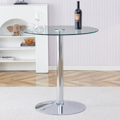 Modern Minimalist Circular Glass Dining Table With Electroplated Metal Legs 35" Diameter - Transparent Home Essentials