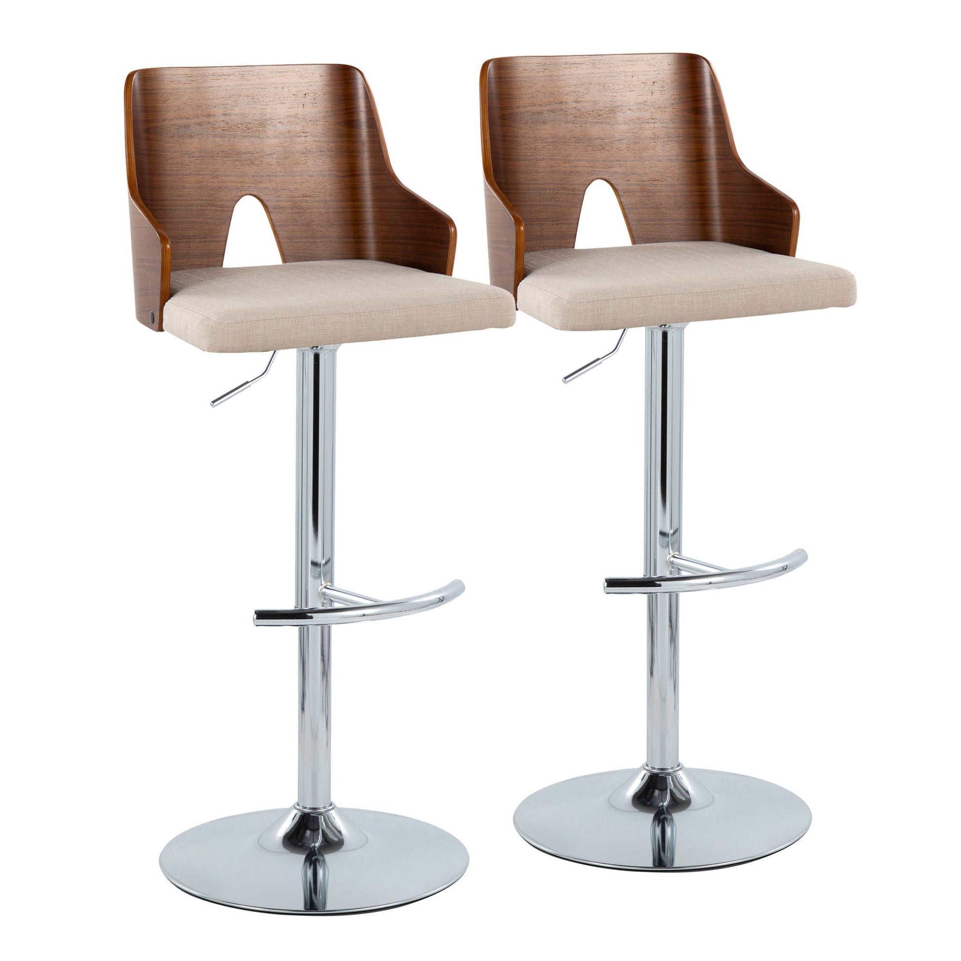 Ariana - Mid Century Modern Adjustable Barstool Stool With Swivel With Rounded T Footrest (Set of 2) Lumi Source