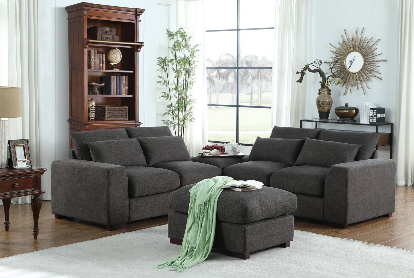 Tatman - Linen Blend Sectional With 2 Ottomans - Dark Gray Urban Retreats