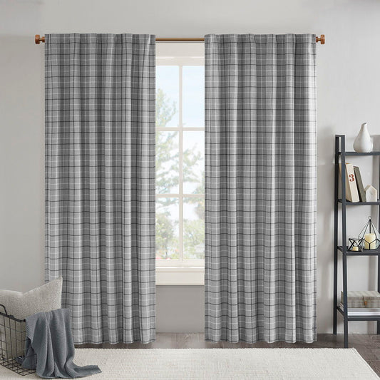 Anaheim - Plaid Rod Pocket and Back Tab Curtain Panel With Fleece Lining - Gray Madison Park