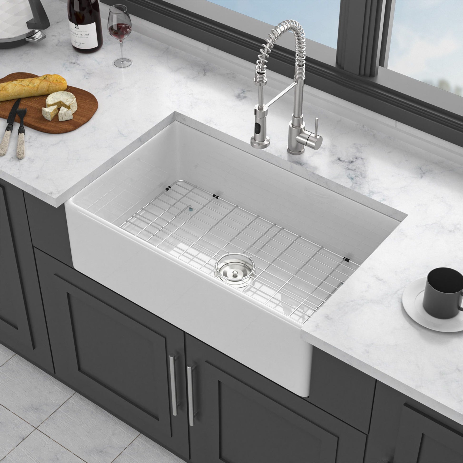 Ceramic Farmhouse Sink With Deep Basin And Stainless Steel Grid Daily Nest