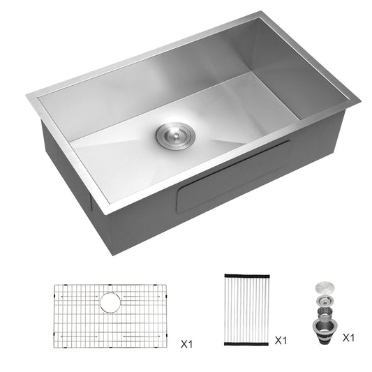 32" Undermount Kitchen Sink With, Single Bowl - Brushed Nickel Daily Nest