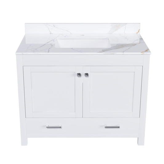 43" Bathroom Vanity, Multi Functional Cabinet, Doors And Drawer - White Home Essentials