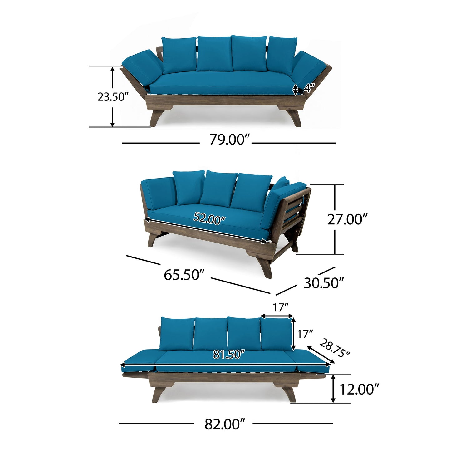 Ottavio - Convertible Sofa Daybed With Water Resistant Cushions Noble House