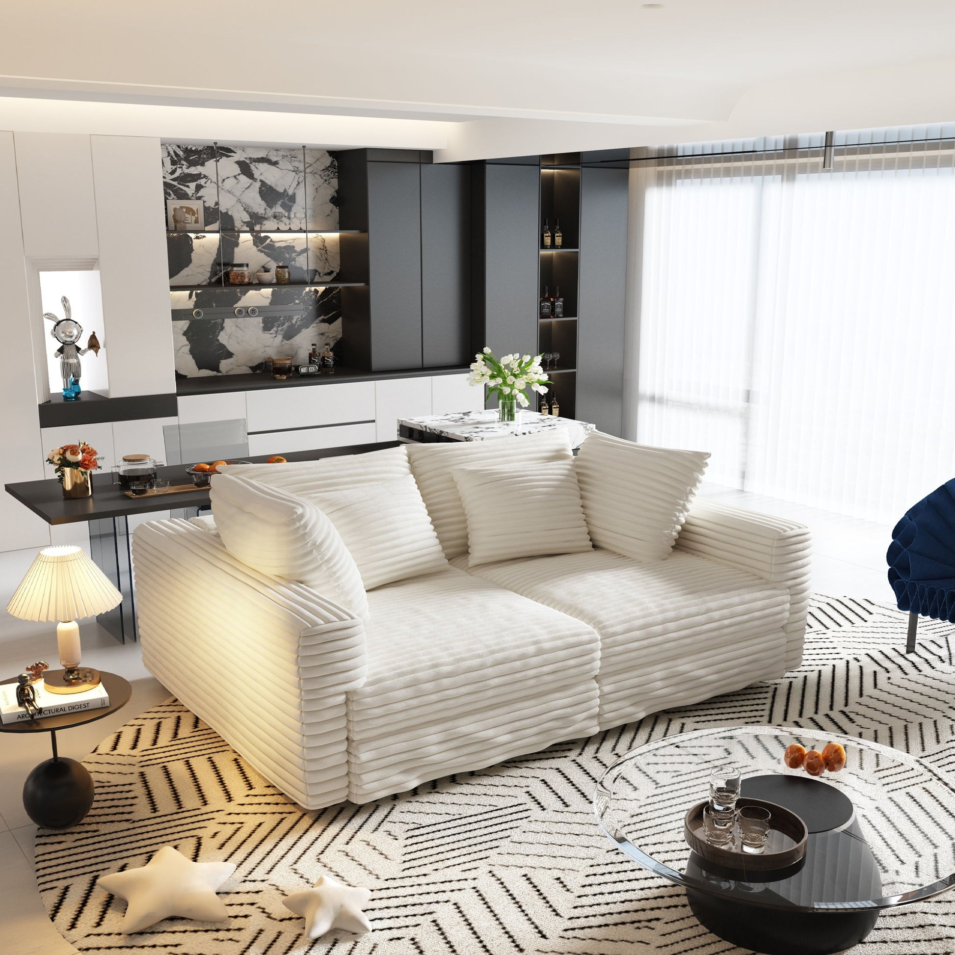 4 Seat Sofa, Modern Comfy Upholstered Sofa Cloud Couch, Deep Seat Couches With Soft Pillows Home Essentials
