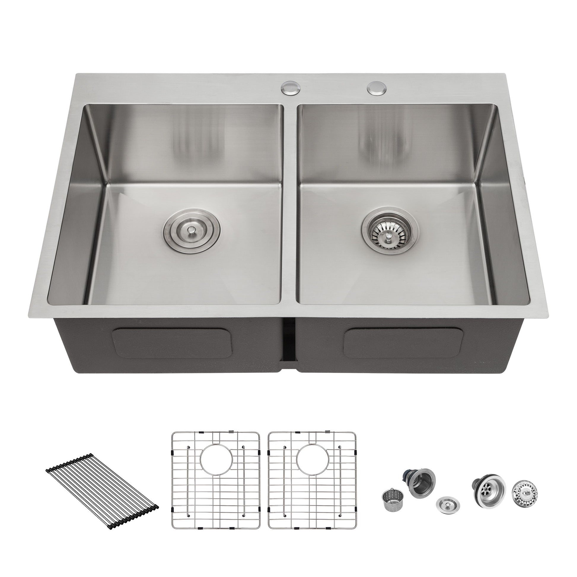 Modern Farmhouse Double Bowl Drop In Sink With 50 / 50 Split Design Stainless Steel - Brushed Nickel Daily Nest