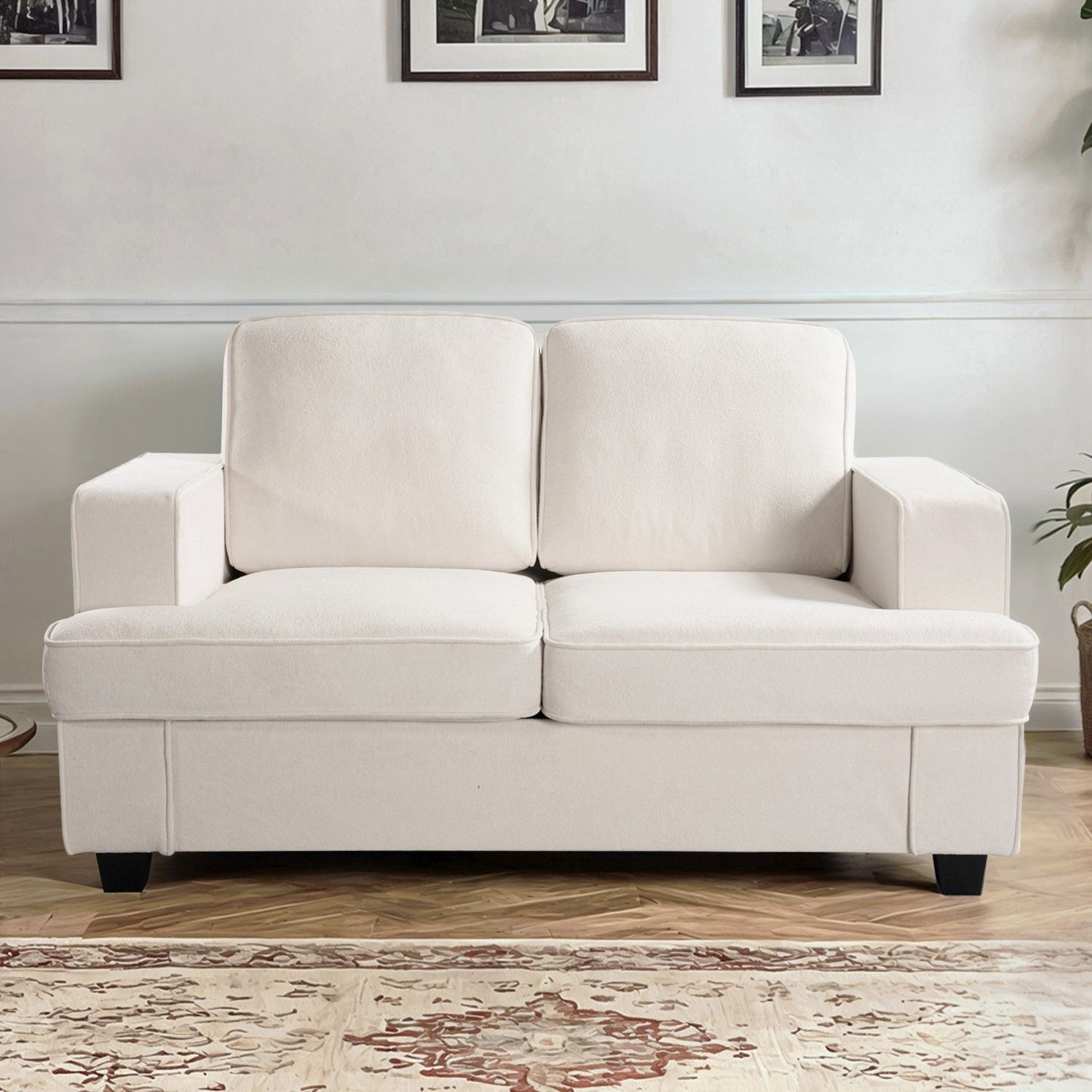 Modern Loveseat, Comfortable 2 Seater Couch With Deep Seating, Loose Back Cushions, Wide Arms US Pride