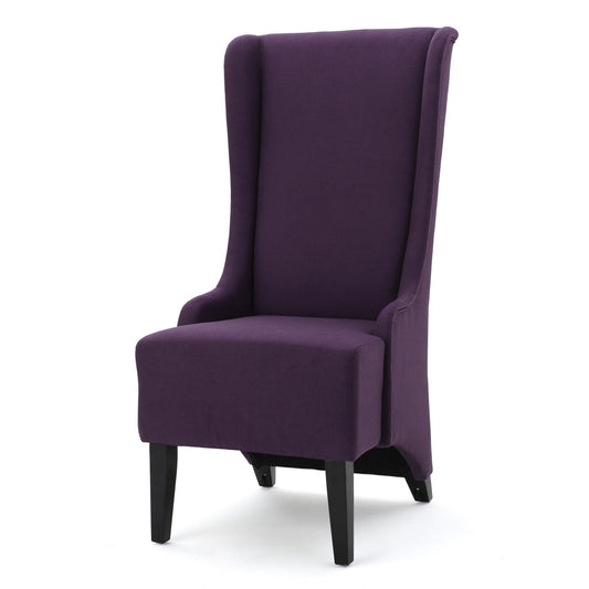 Fabric Dining Chair With High Back And Birch Wood Legs - Plum Noble House