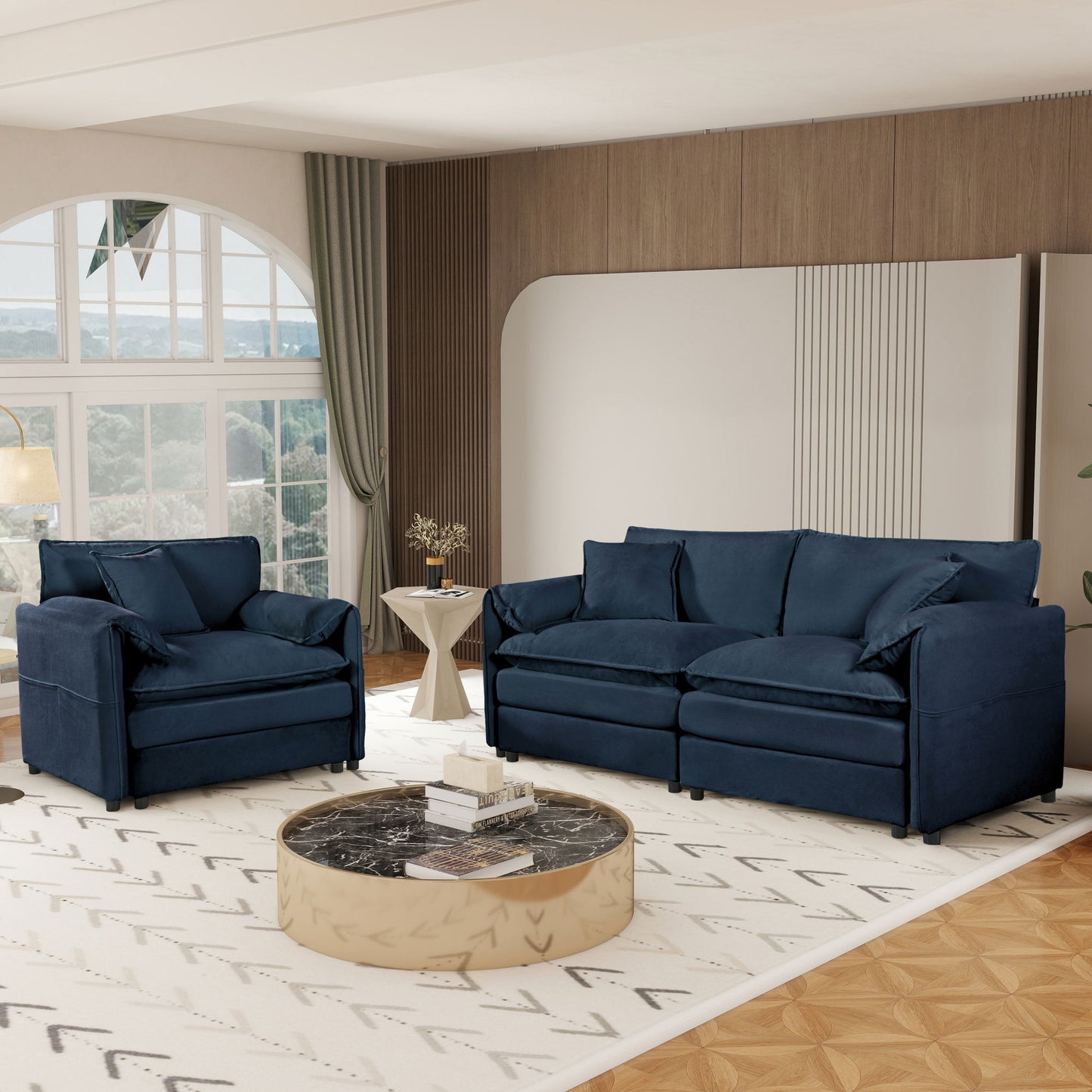 Modern Upholstered Loveseat And Armchair Set With Pillows Home Essentials