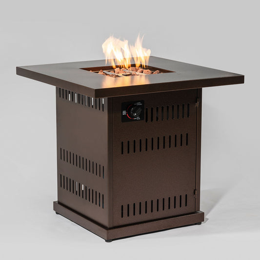 28" Propane Gas Fire Pit Table, 50000 Btu Square Steel Fire Pit For Outside Patio Deck Garden Courtyard - Brown Home Essentials