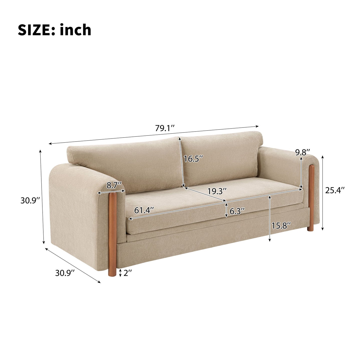 Modern 3 Seater Upholstered Couch Sofa For Living Room Noble House