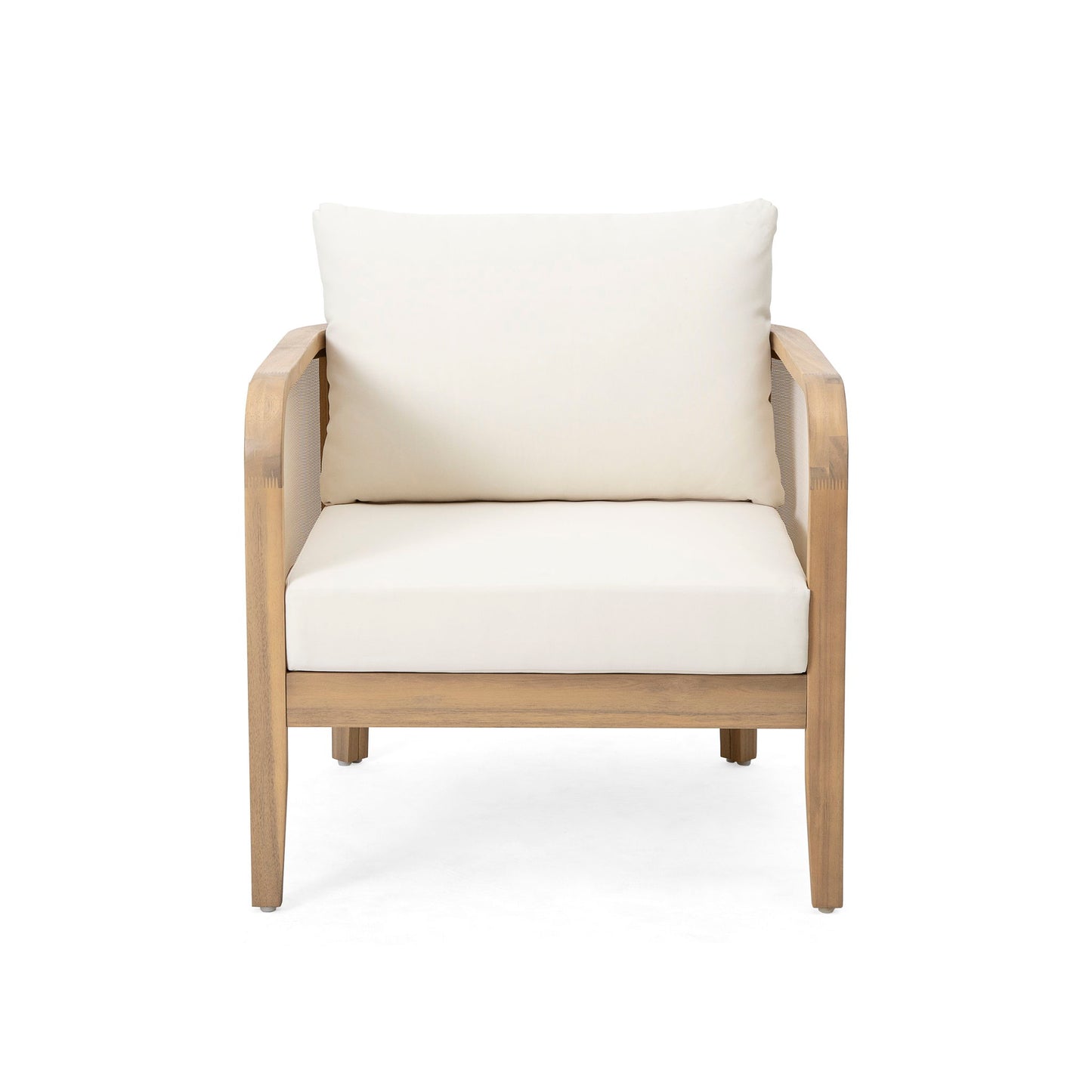 Outdoor Acacia Wood Patio Club Chair, Textilene Patio Furniture, Waterproof Thick Cushion Deep Seating For Porch, Garden, Backyard, Balcony, Weight Capacity 400Lbs, Light Teak - Beige Noble House