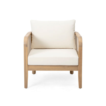 Outdoor Acacia Wood Patio Club Chair, Textilene Patio Furniture, Waterproof Thick Cushion Deep Seating For Porch, Garden, Backyard, Balcony, Weight Capacity 400Lbs, Light Teak - Beige Noble House