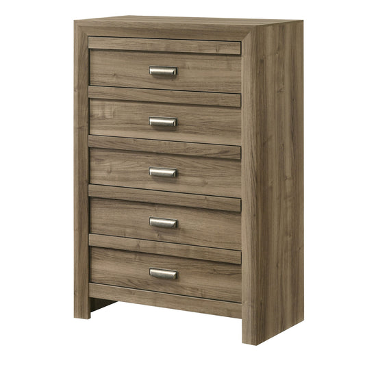 5 Drawer Storage Chest With Pulls - Light Brown Home Essentials