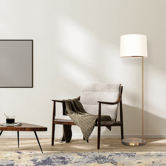 Zenith - Offset Base Floor Lamp With Drumshaped Linen Shade - Gold / White Ashcroft Furniture