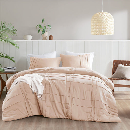 Porter - King Soft Washed Pleated Comforter Set - Blush Super Listing