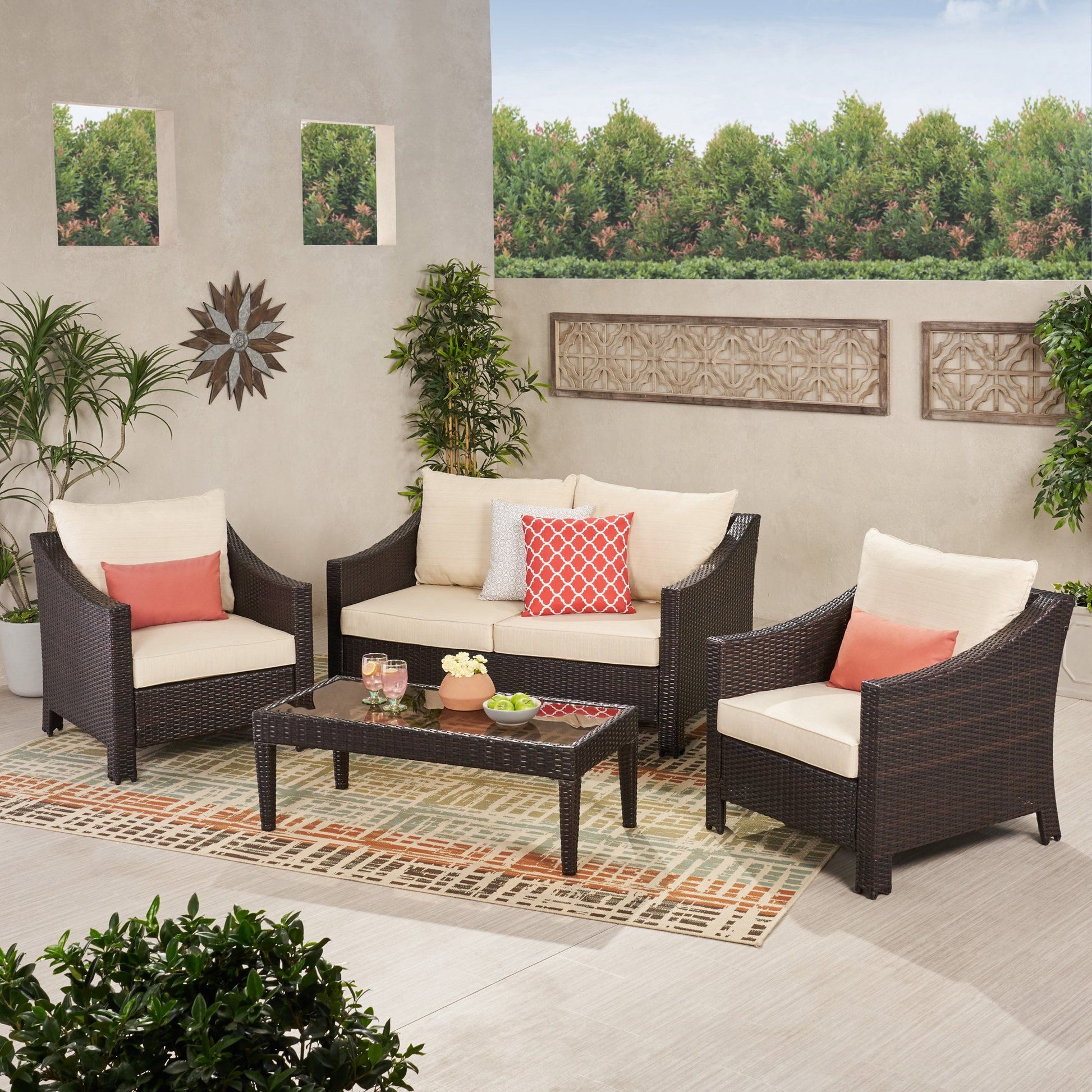 Antibes - 4 Pieces Wicker Chat Set - Brown / Beige Noble House