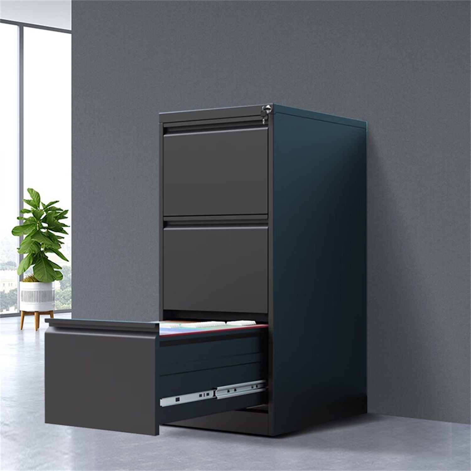 Durable Metal 3 Drawer File Cabinet With Lock For Office Storage Home Essentials