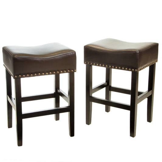 Soltique - Backless Dining Counter Stool With Nailhead Trim (Set of 2) Noble House
