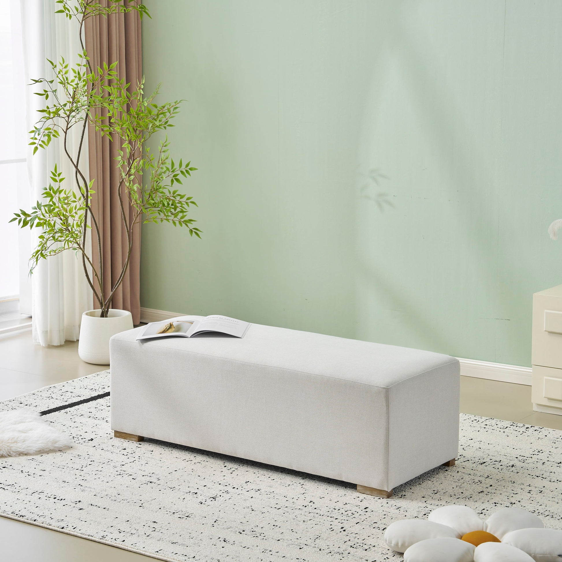 Simple Long Ottoman For Living Room - White Noble House
