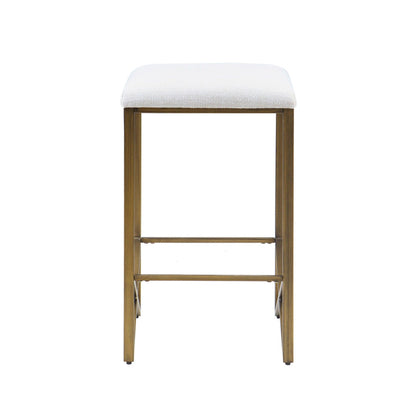 Backless Upholstered Counter Stool With Padded Seat - Ivory / Bronze JLA