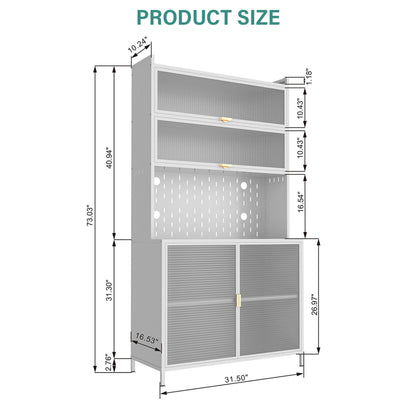Tall Kitchen Pantry Cabinet With Flip Doors And Pegboard, Anti Tip Steel Storage Hutch Home Essentials