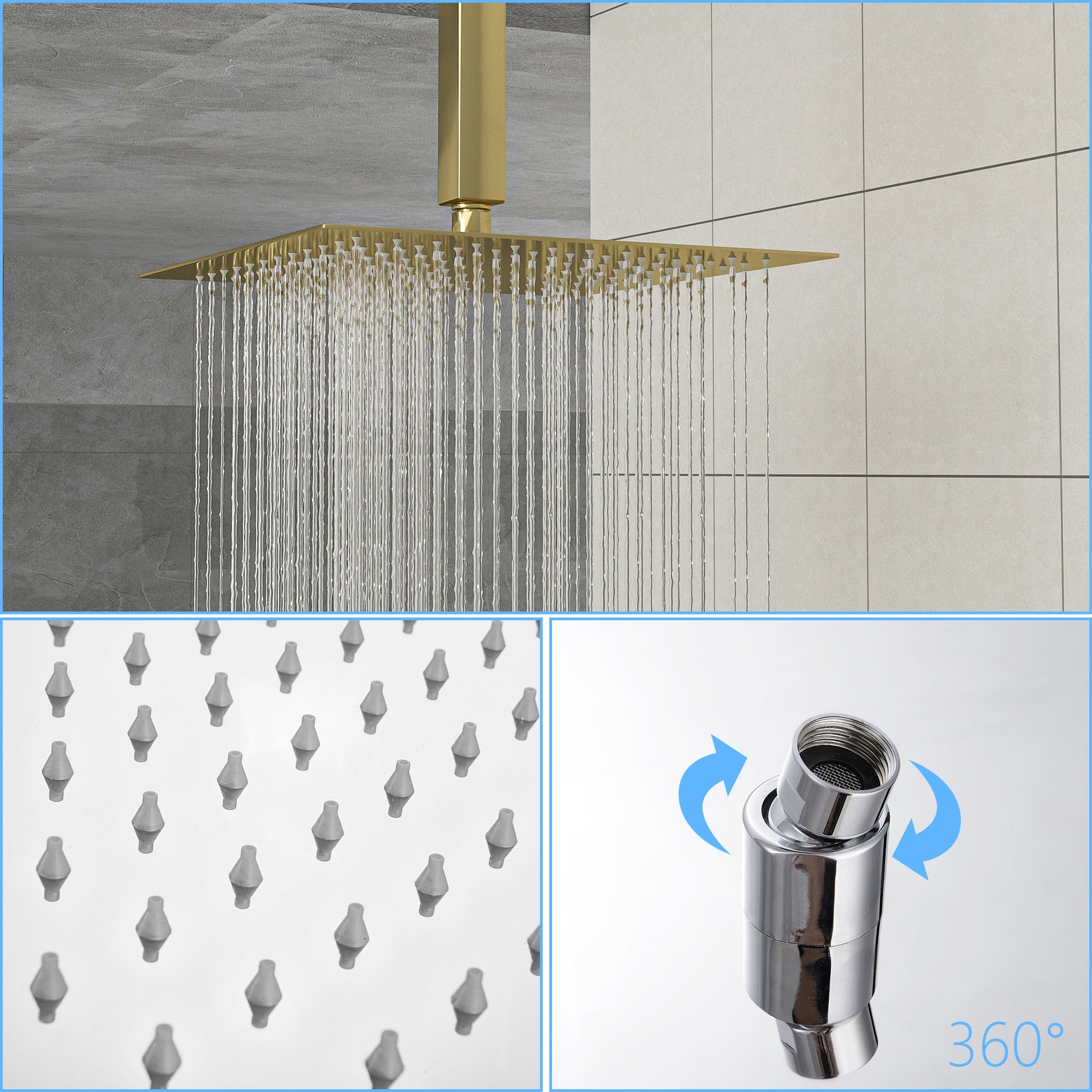 Modern 10" Square Rainfall Shower Head & Stainless Steel Wall Or Ceiling Mount Luxury Spa Shower Panel Daily Nest