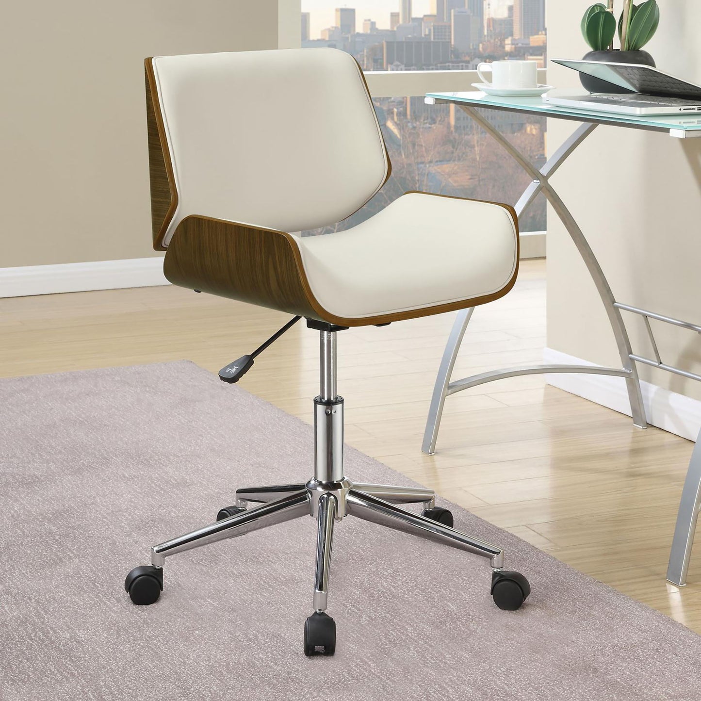 Ecru Swivel Office Chair Adjustable Height - Beige Furniture Max