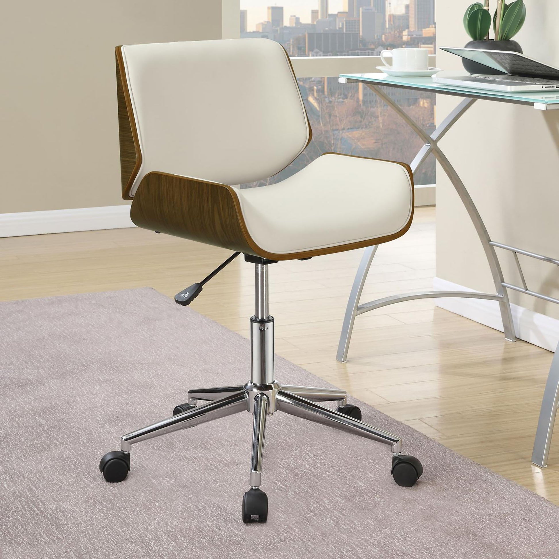 Ecru Swivel Office Chair Adjustable Height - Beige Furniture Max