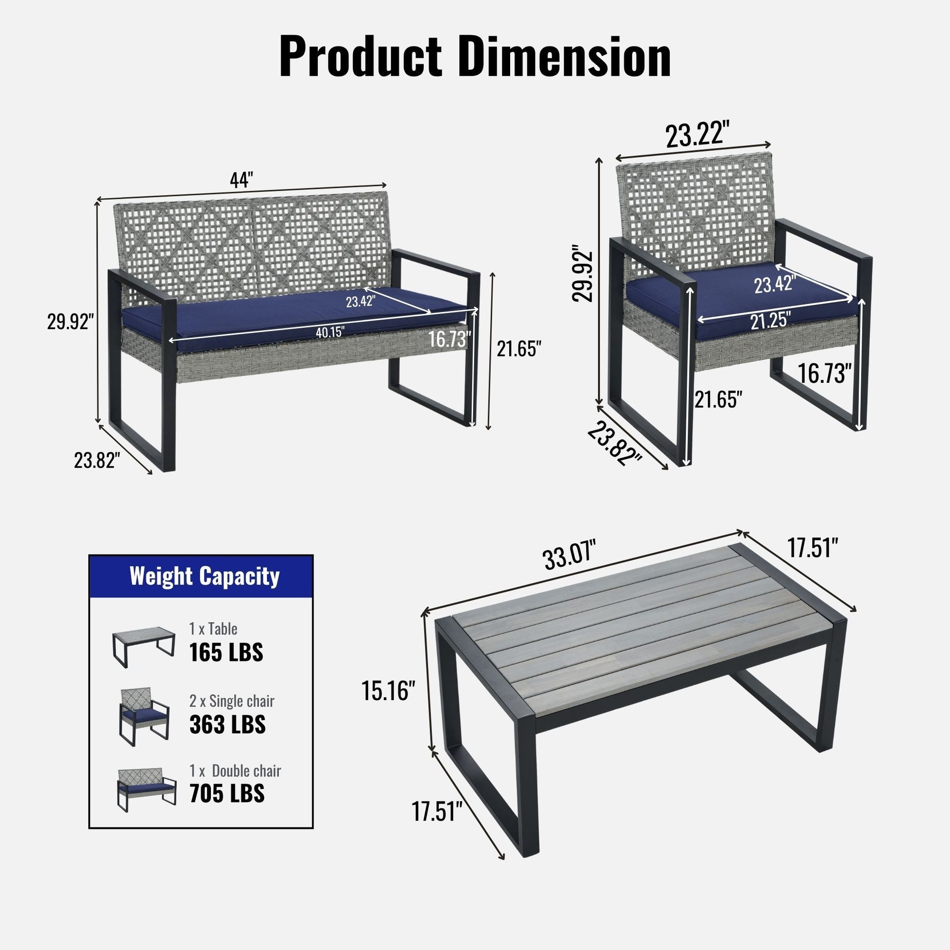 4 Piece Patio Furniture Set With Acacia Wood Table Top And Cushions Home Essentials