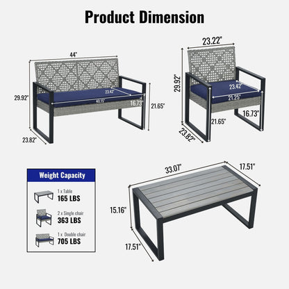 4 Piece Patio Furniture Set With Acacia Wood Table Top And Cushions Home Essentials