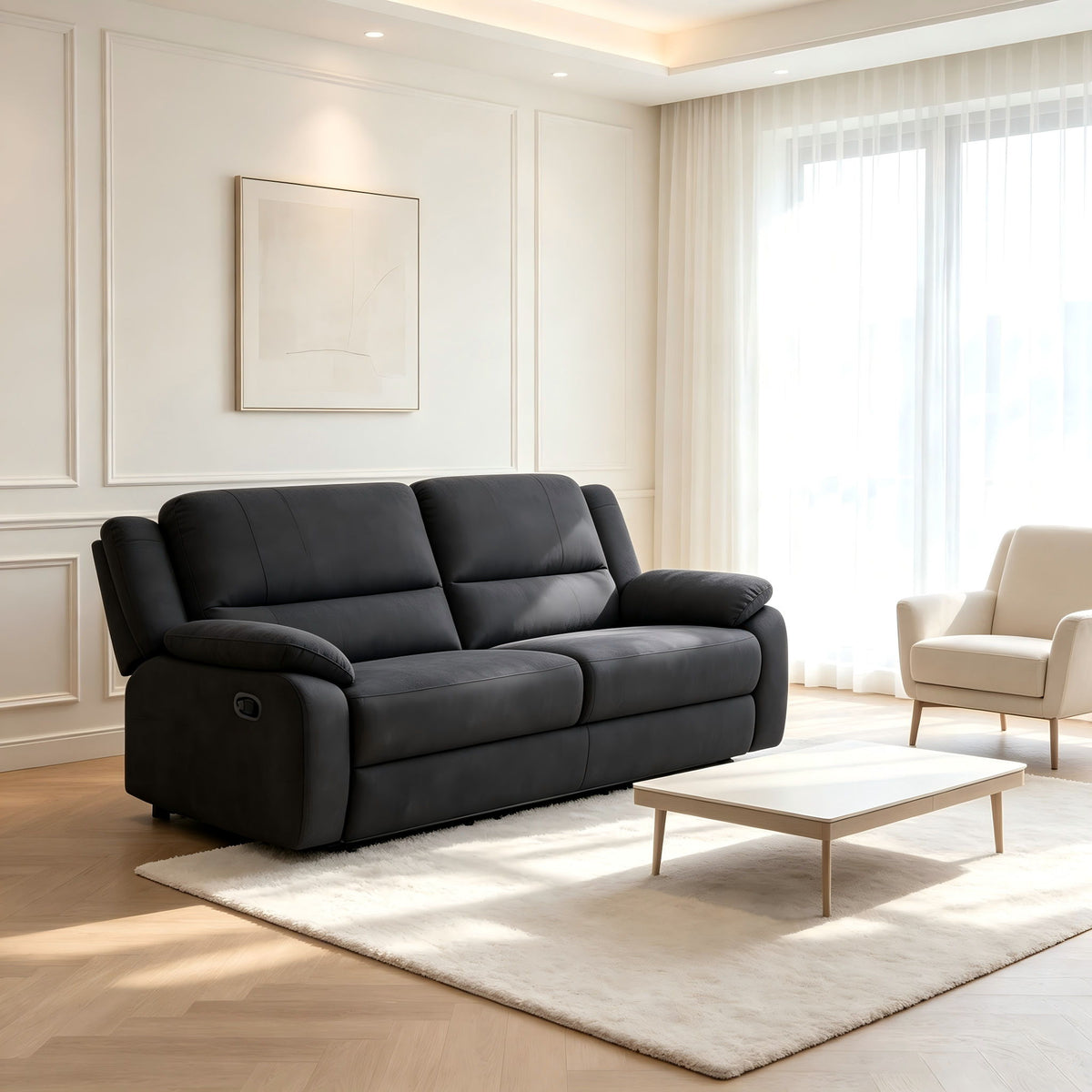 2 Seat Manual Reclining Loveseat With 150° Recline & Footrest - Black Home Essentials