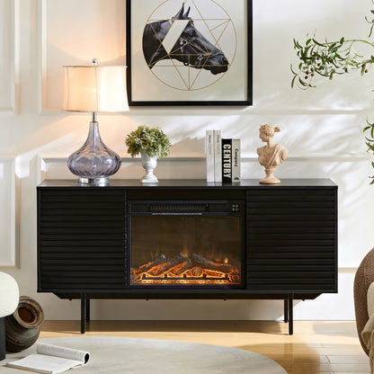 Oak Board Cabinet, The Middle Layer Board On Both Sides Of The Cabinet Can Be Adjusted, The Furnace Is Embedded In The Middle Grid With The Remote Control Home Essentials