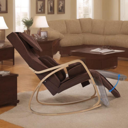 Comfortable Relax Rocking Chair With Full Massage Function Cotton Fabric Air Pressure - Brown Home Essentials