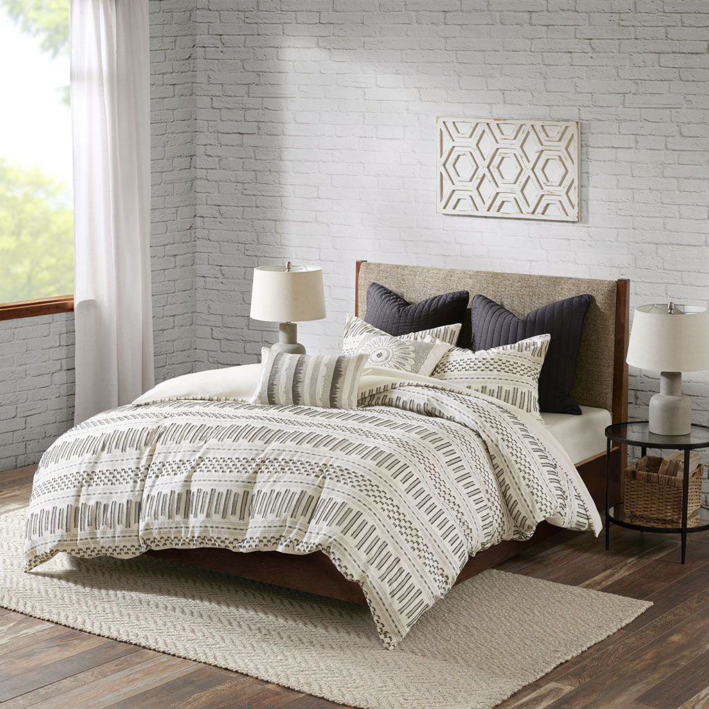 Rhea - King Duvet Cover Mini Set - Ivory / Charcoal INK+IVY