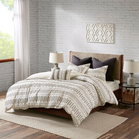 Rhea - King Duvet Cover Mini Set - Ivory / Charcoal INK+IVY